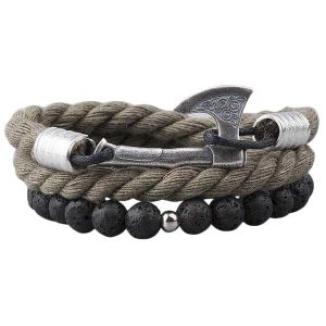 Bracelet hache barbue viking corde bleue, noire, grise ou bleue