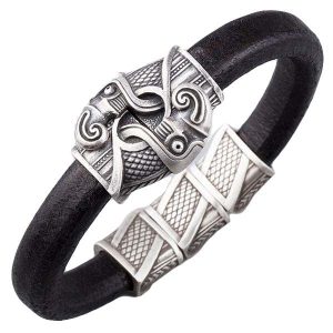 Bracelet à crochet corbeaux d’Odin plaqué argent