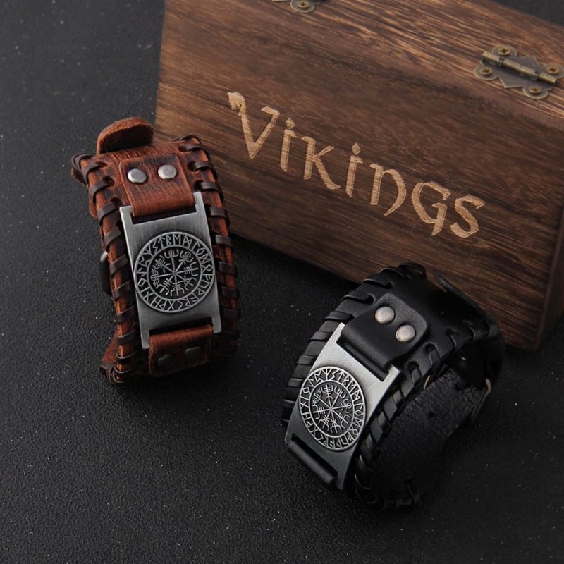 Bratara din piele Viking cu Vegvisir